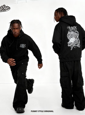 FunkyStyle原创嘻哈健身美式刺青TATOO复古bboy重磅加绒连帽卫衣