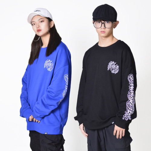 FunkyStyle秋冬季圆领奇卡诺西海岸腰果花卫衣oversize情侣装街舞
