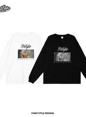 FUNKYSTYLE原创恶搞电影腰果花国潮男女宽松街头春秋纯棉T恤体恤