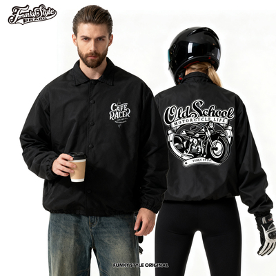 FUNKYSTYLE原创美式复古骑行机车咖啡巡航摩托车夹克外套宽松风衣