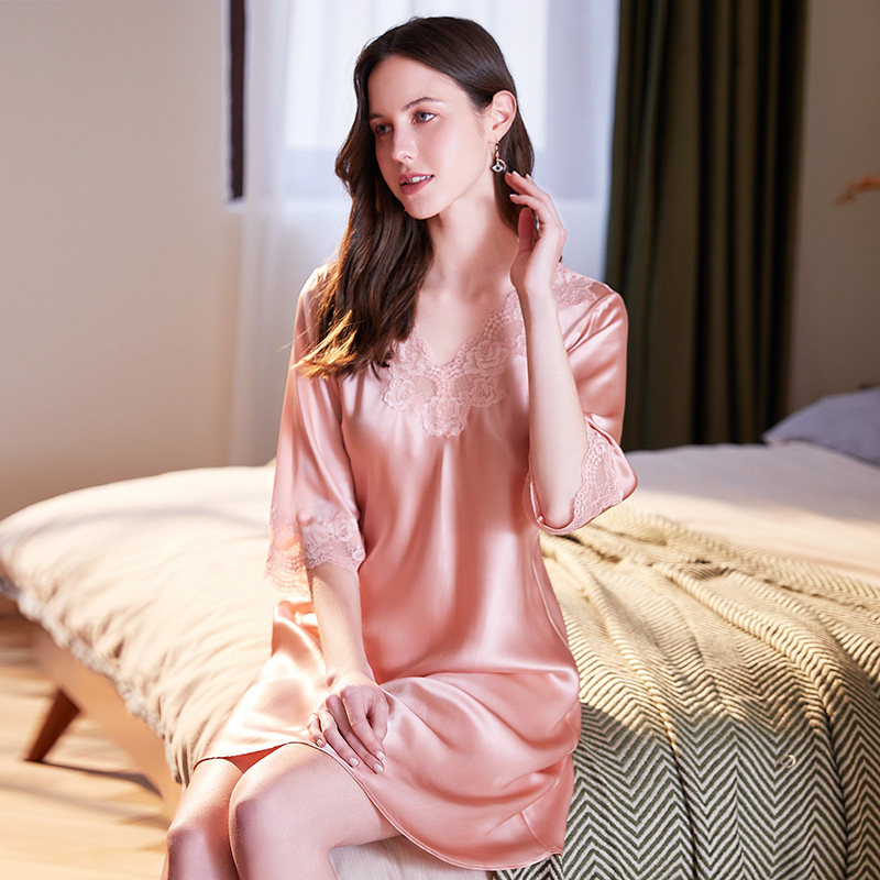 真丝睡衣100%性感纯色夏季桑蚕丝