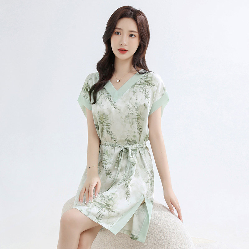100%桑蚕丝女夏季杭州真丝腰带性感长裙薄款送女朋友礼物高档睡衣