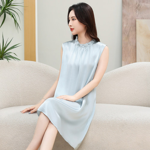 夏季真丝裙女100%桑蚕丝睡衣