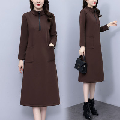 加绒加厚纯色连衣裙高端大气