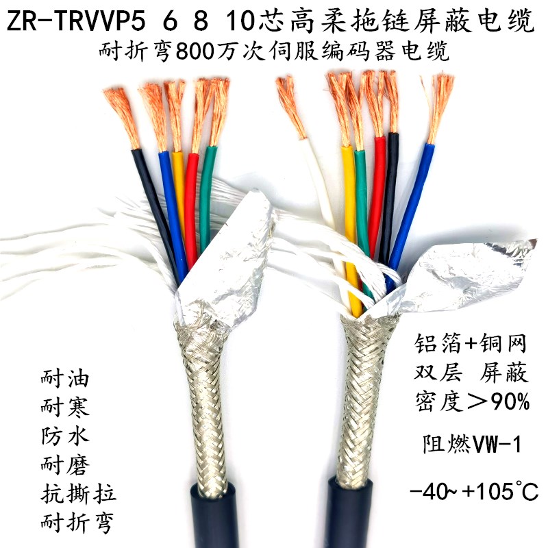 TRVVP高柔性屏蔽拖链电缆5 6 8 10芯0.5 0.75 1 1.5编码器信号线