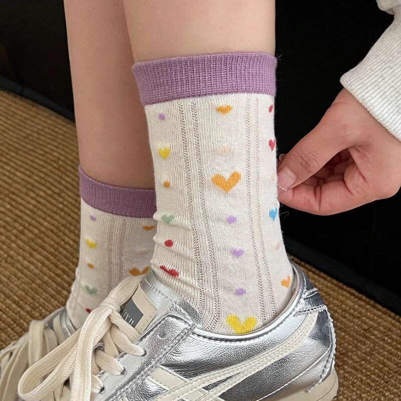 爱心网眼袜子女夏季薄款中筒袜ins潮百搭日系学院风小腿堆堆长袜