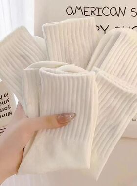 袜子女春秋棉袜中筒白色外穿配鲨鱼裤长袜夏季薄款黑色女士运动袜