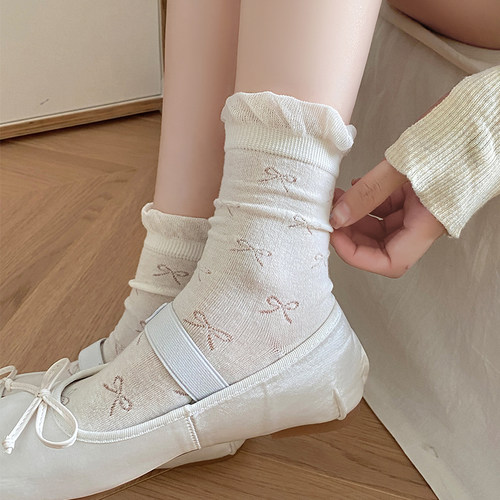 白色芭蕾风袜子女夏季薄款
