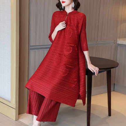 夏季新中式复古时尚套装洋气妈妈婚宴礼服高端气质显瘦大码两件套