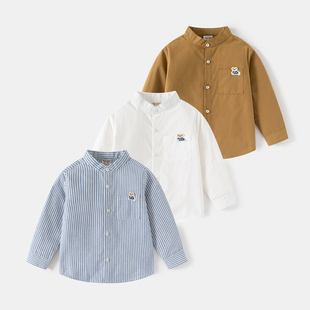 男童长袖衬衫立领春秋款2025新款童装小男孩纯棉宝宝上衣儿童衬衣