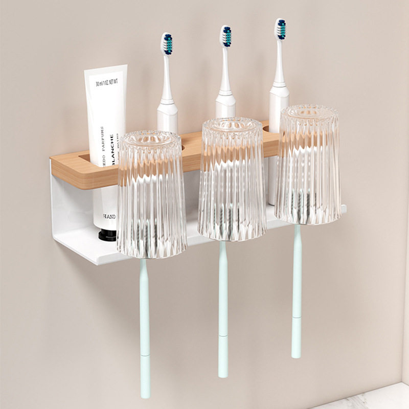 德国进口胡桃木电动牙刷牙杯置物架浴室免打孔漱口杯洗漱杯子牙具