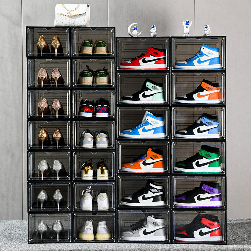 德国进口塑料非亚克力简易翻盖式组合鞋柜家用宿舍磁吸收纳盒透明