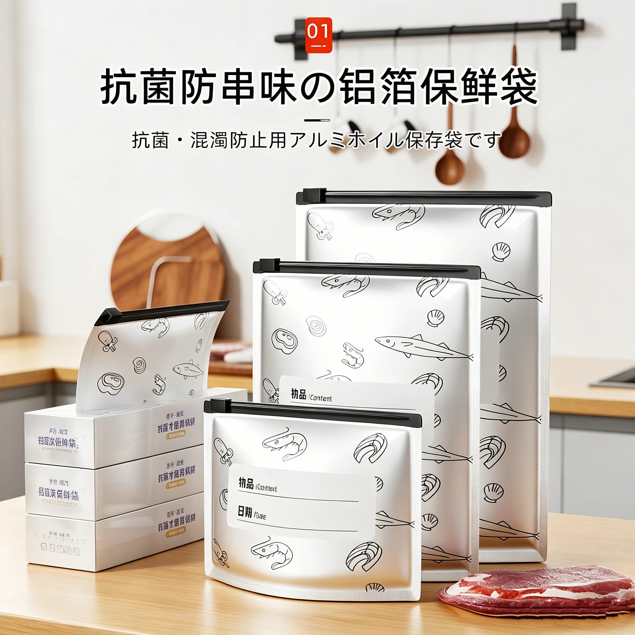 日本铝箔保鲜袋密封盒拉链式冷冻食物专用袋2026热销食品级抗菌袋