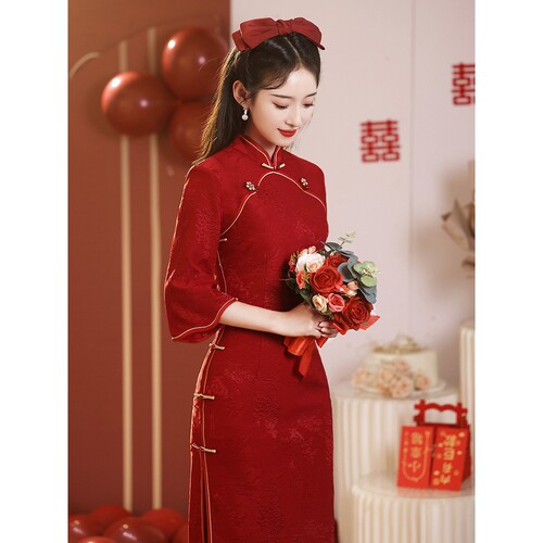 织造局红色旗袍敬酒服新娘2025新款订婚礼服裙女新中式回门结婚便