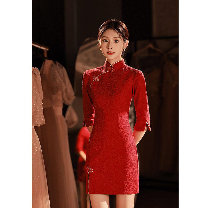 织造局旗袍新娘订婚敬酒服连衣裙短款中式回门服小个子日常修身年