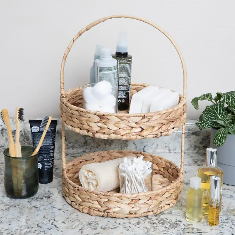 德国进口新款双层ins风收纳架手工葫芦草编零食杂物水果蔬菜置物