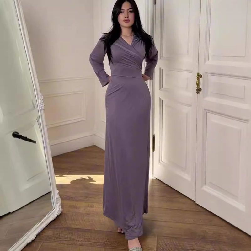 独立站欧美外贸跨境女装时尚连帽修身绑带长袖长款弹力针织连衣裙
