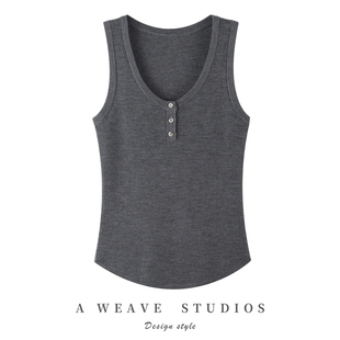 5090 100%羊毛女士U领吊带背心女修身 显瘦内搭叠穿打底衫