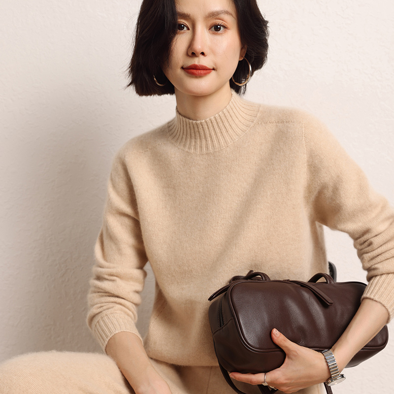 绢斯特山羊绒女半高领针织打底衫