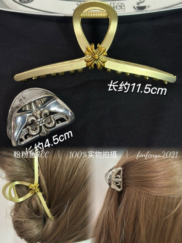 Z017金属金银色十字花抓夹女生高级感后脑勺盘发鲨鱼质感高马尾抓