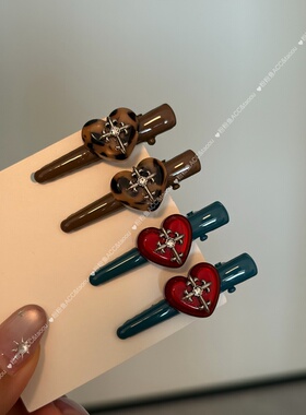 粉粉鱼ACC醋酸豹纹爱心发夹女刘海夹侧边夹时尚发卡小夹子边夹