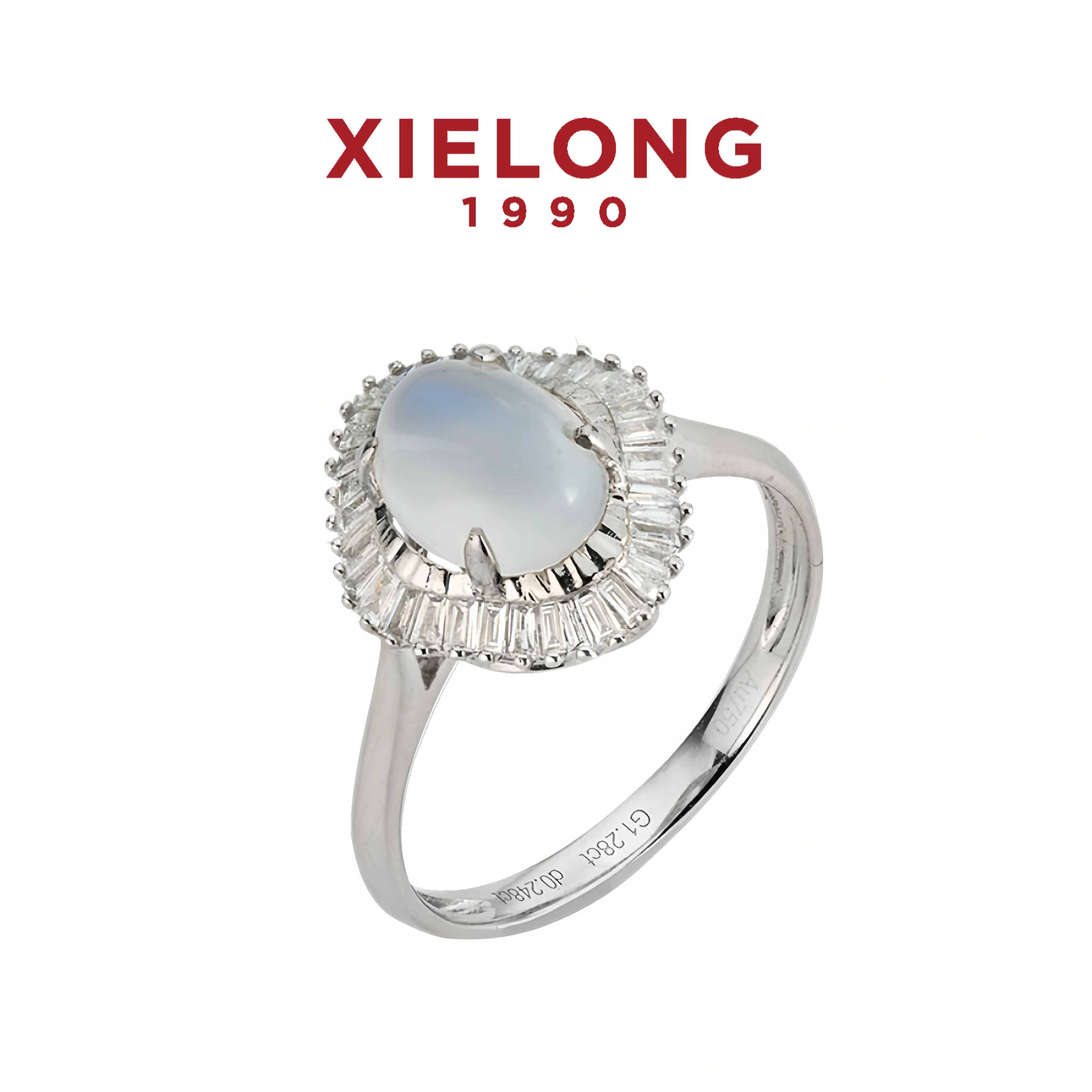 XIELONG协隆 3.09克拉天然月光石钻戒女镶钻围石设计小众款