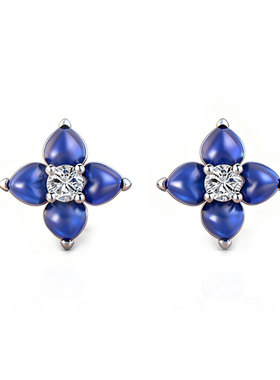 协隆珠宝18k金1.66克拉天然蓝宝钻石耳钉小众轻奢爱心款