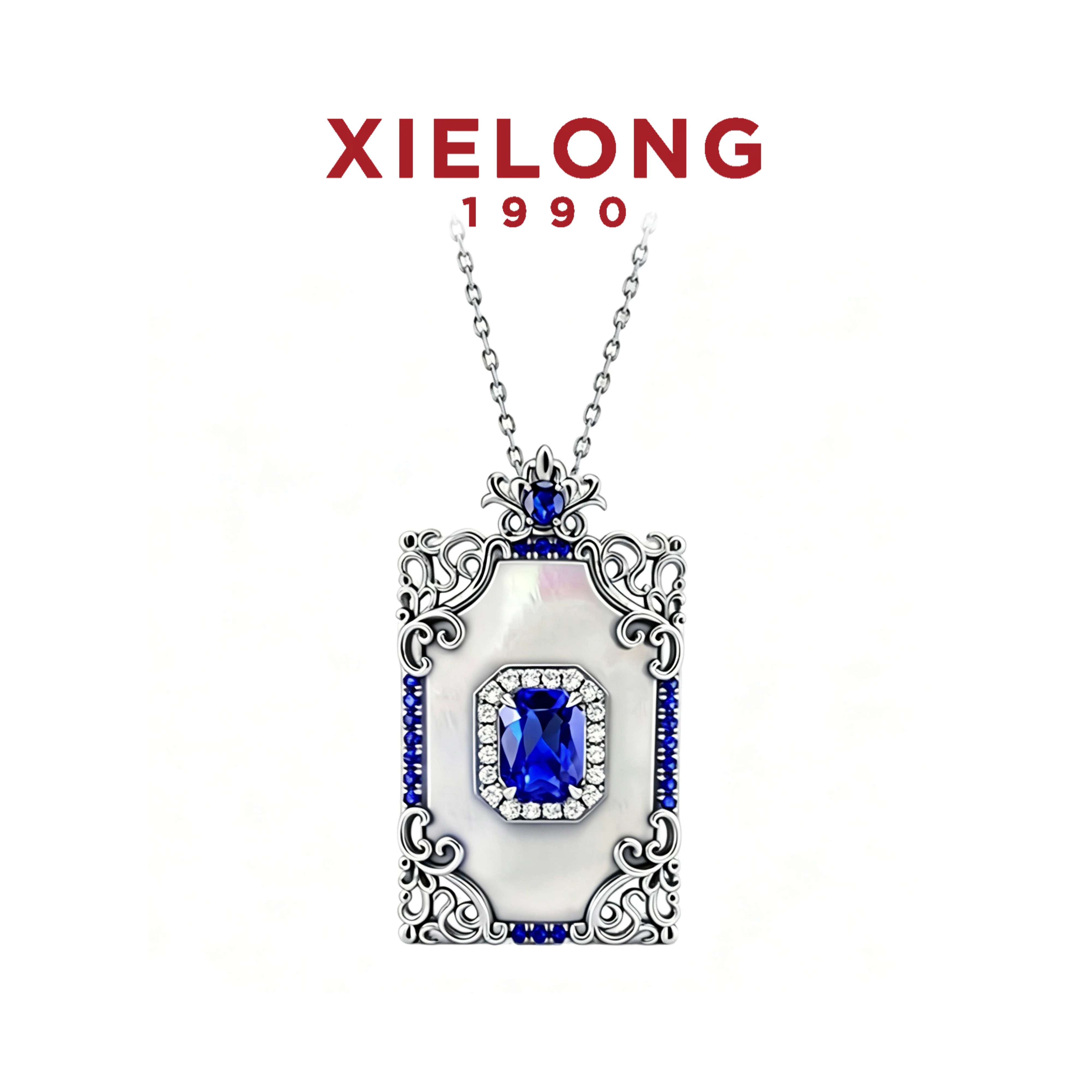XIELONG/协隆 Pt900铂金天然蓝宝钻石吊坠520限定男士礼物