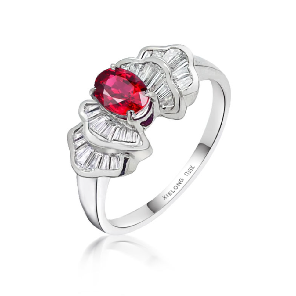 18K金红宝石钻石戒指女时尚花朵