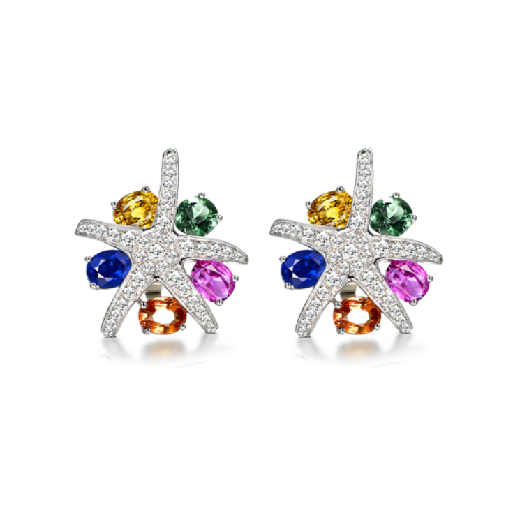 18K金彩蓝宝钻石耳钉女