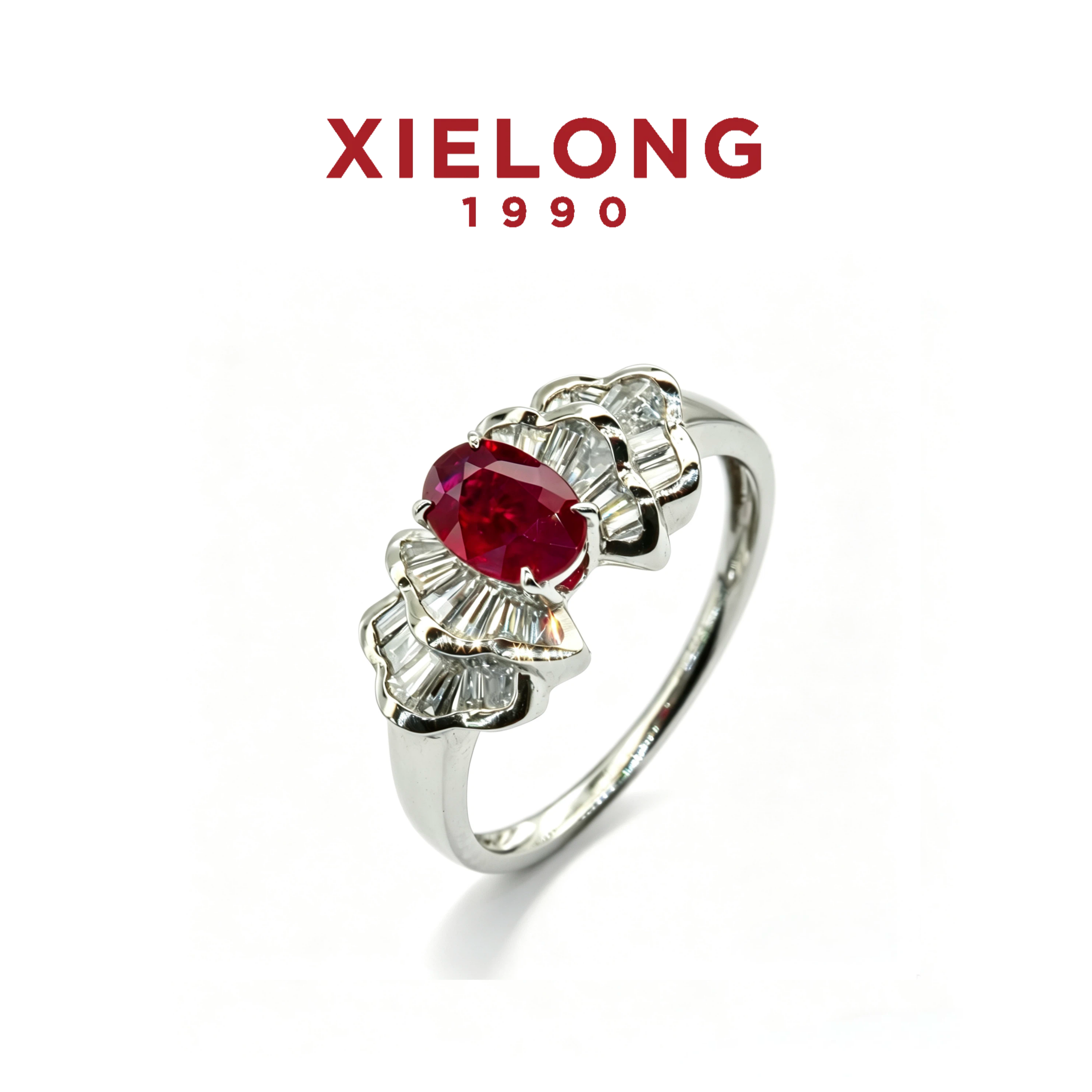 18K金红宝石钻石戒指女时尚花朵