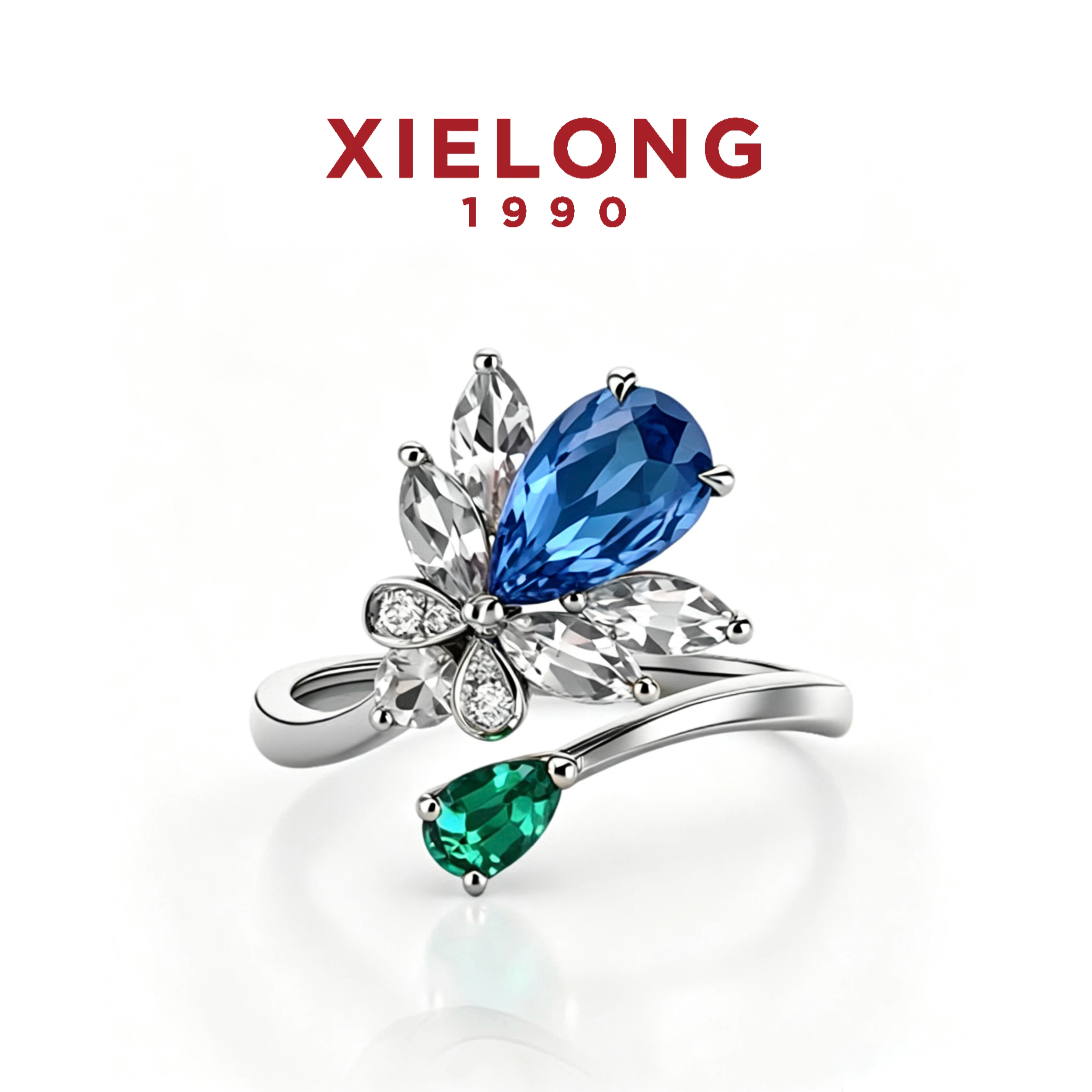 XIELONG协隆珠宝 天然无烧粉蓝宝石钻戒女花朵时尚款