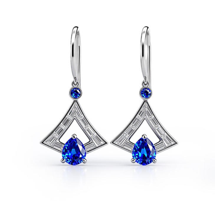 18K金1克拉蓝宝钻石耳钉