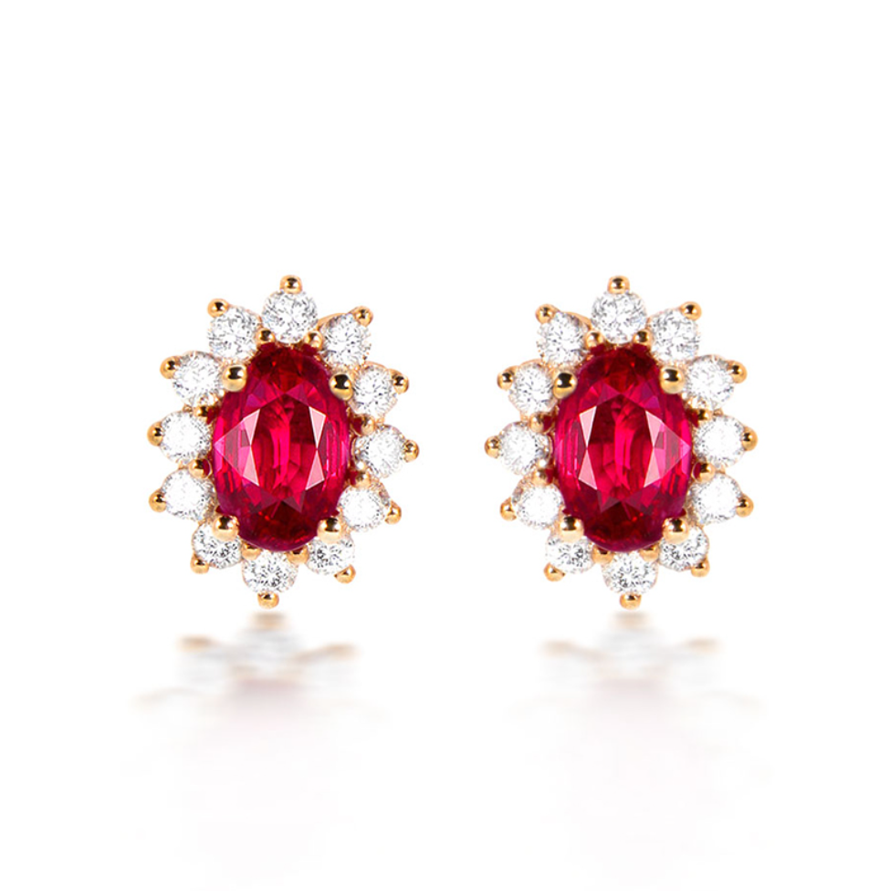 天然红宝钻石耳钉女戴妃款