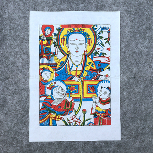 正宗武强手工木版年画观世音菩萨非遗传统老年画手工套印神像