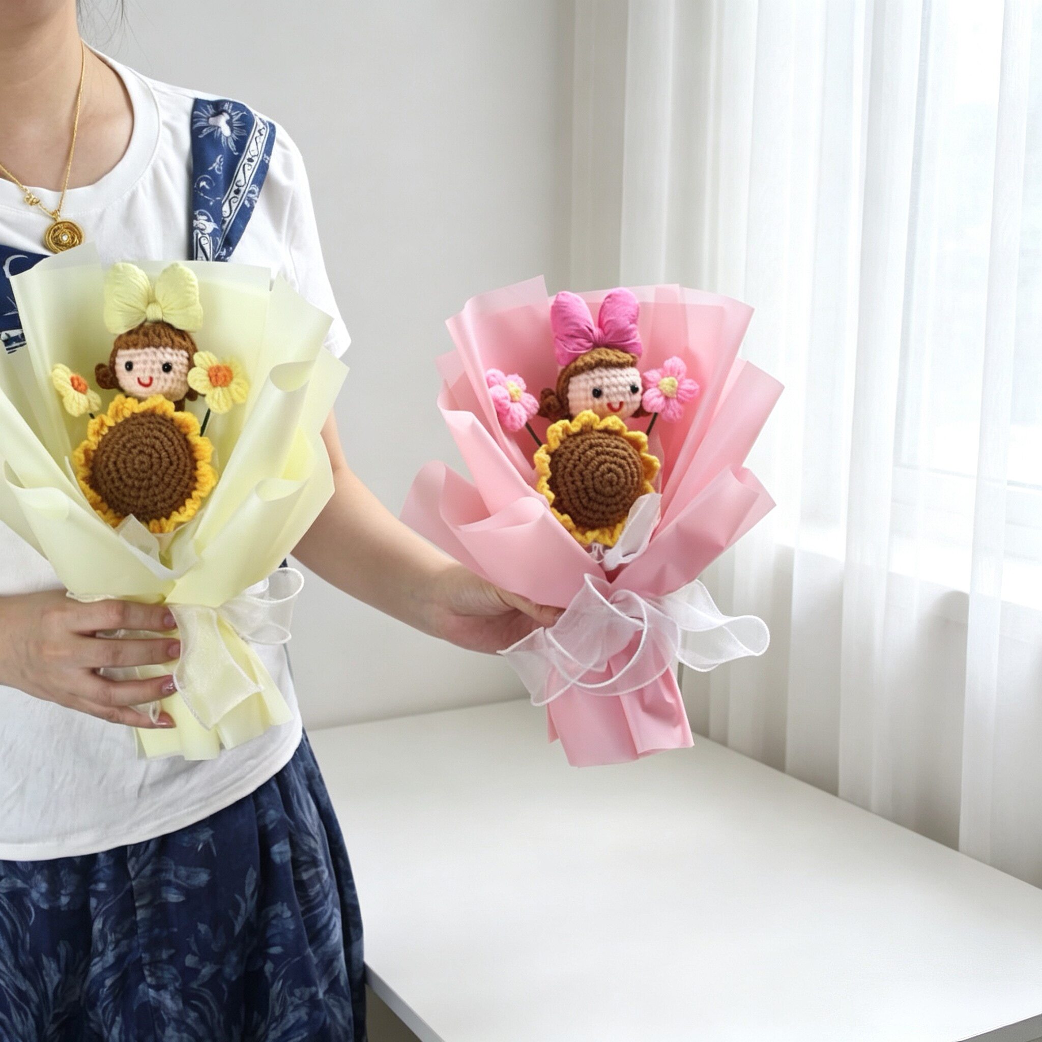 毕业礼物博士公仔向日葵针织毛线花成人礼花束教师节送老师伴手礼