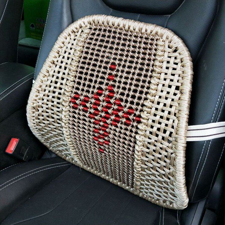 汽车护腰按摩腰垫托透气冰丝米色座椅靠腰枕垫车载钢管腰靠背腰垫