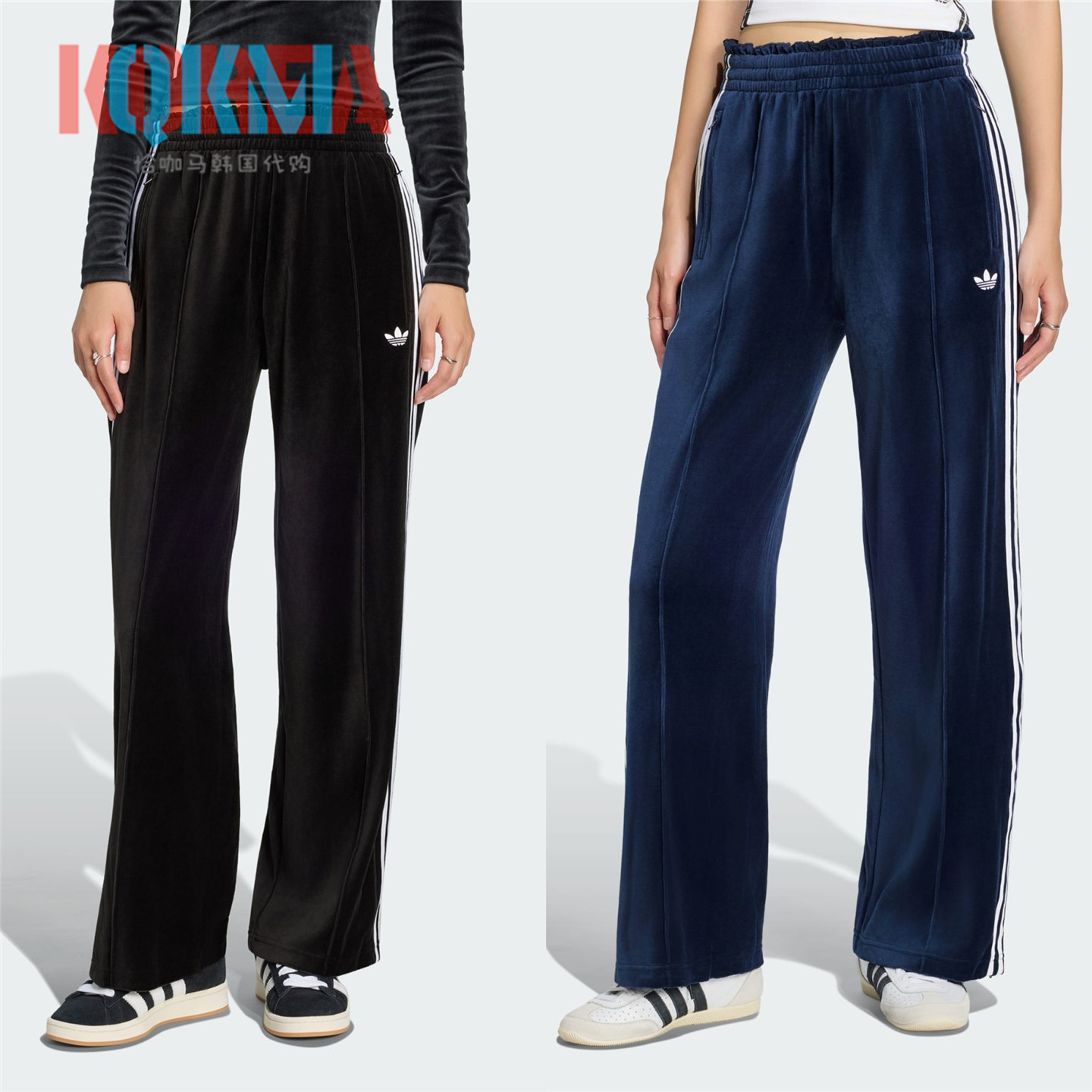 Adidas女子复古丝绒休闲运动长裤