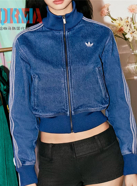 阿迪达斯Adidas三叶草女子美式复古牛仔休闲运动短夹克外套JD2570