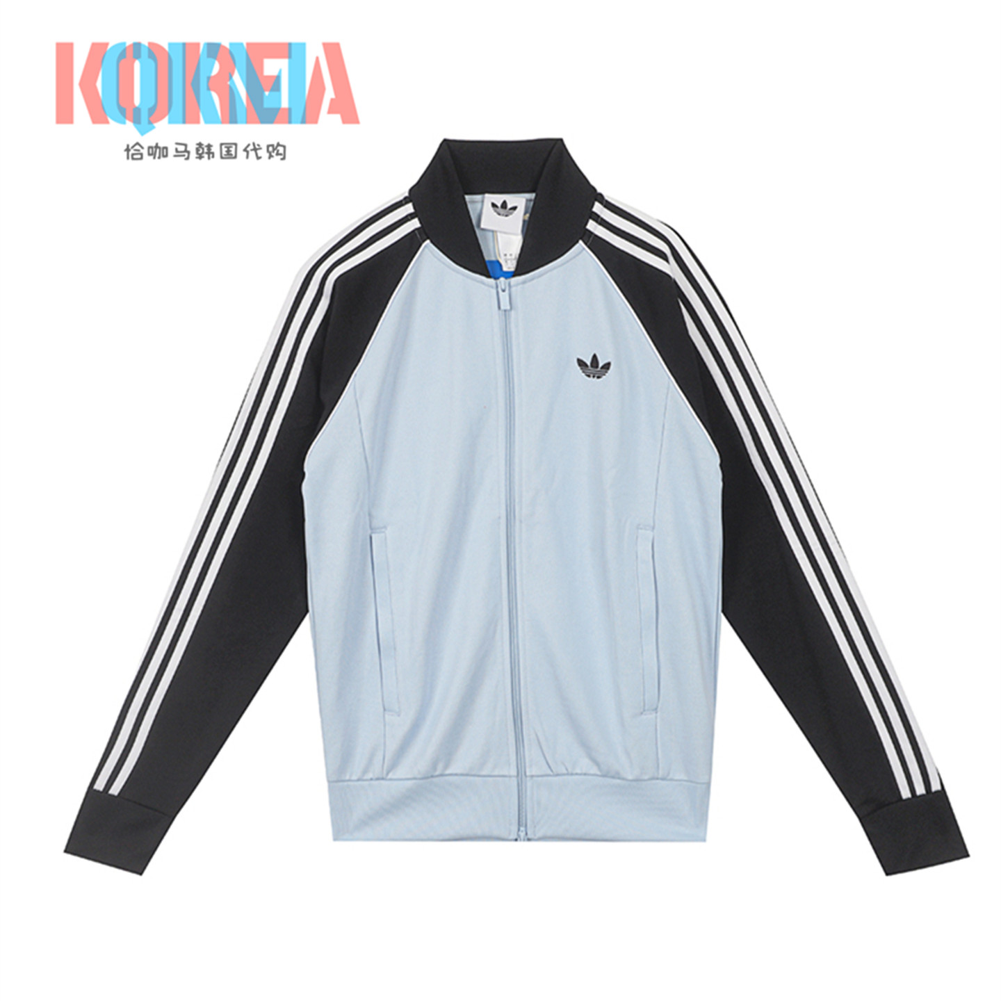 阿迪达斯Adidas三叶草男女婴儿蓝拼色复古休闲运动夹克外套KE2409