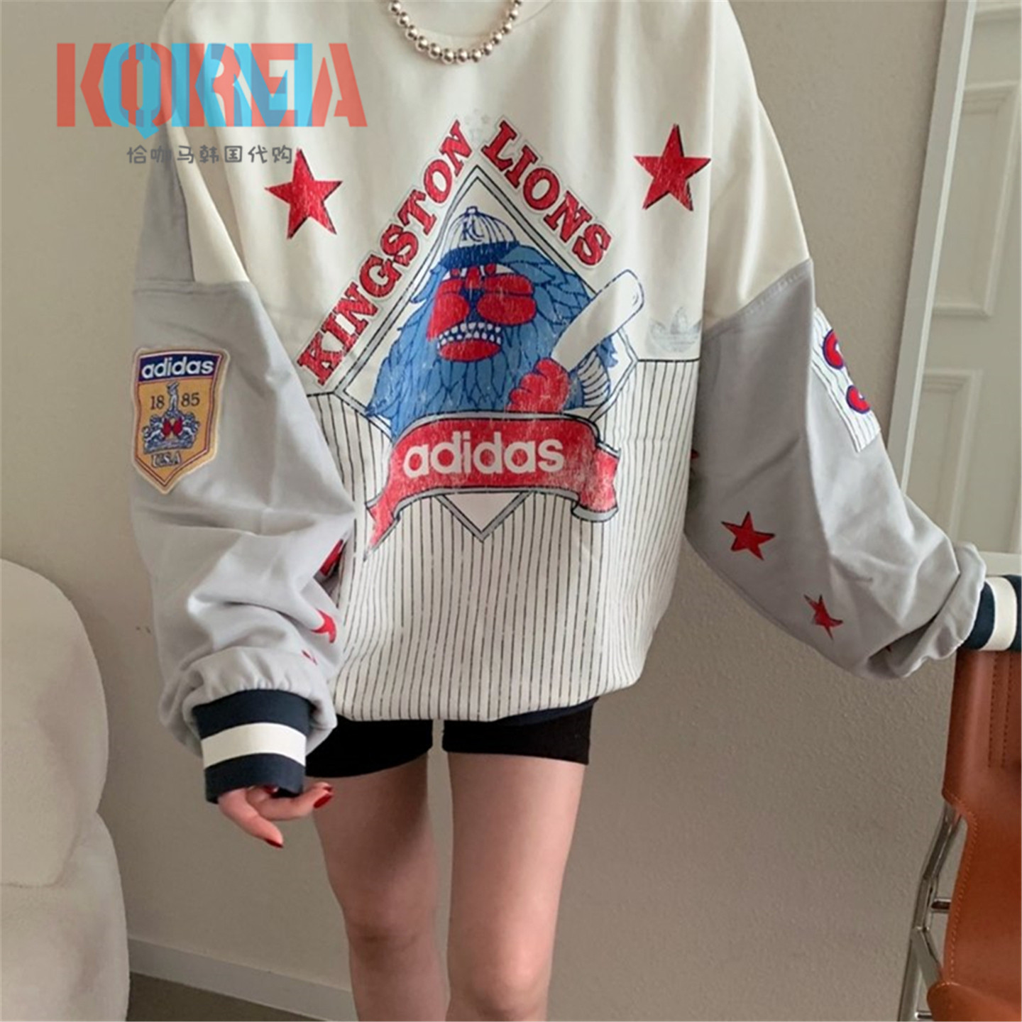 阿迪达斯美式复古印花运动卫衣