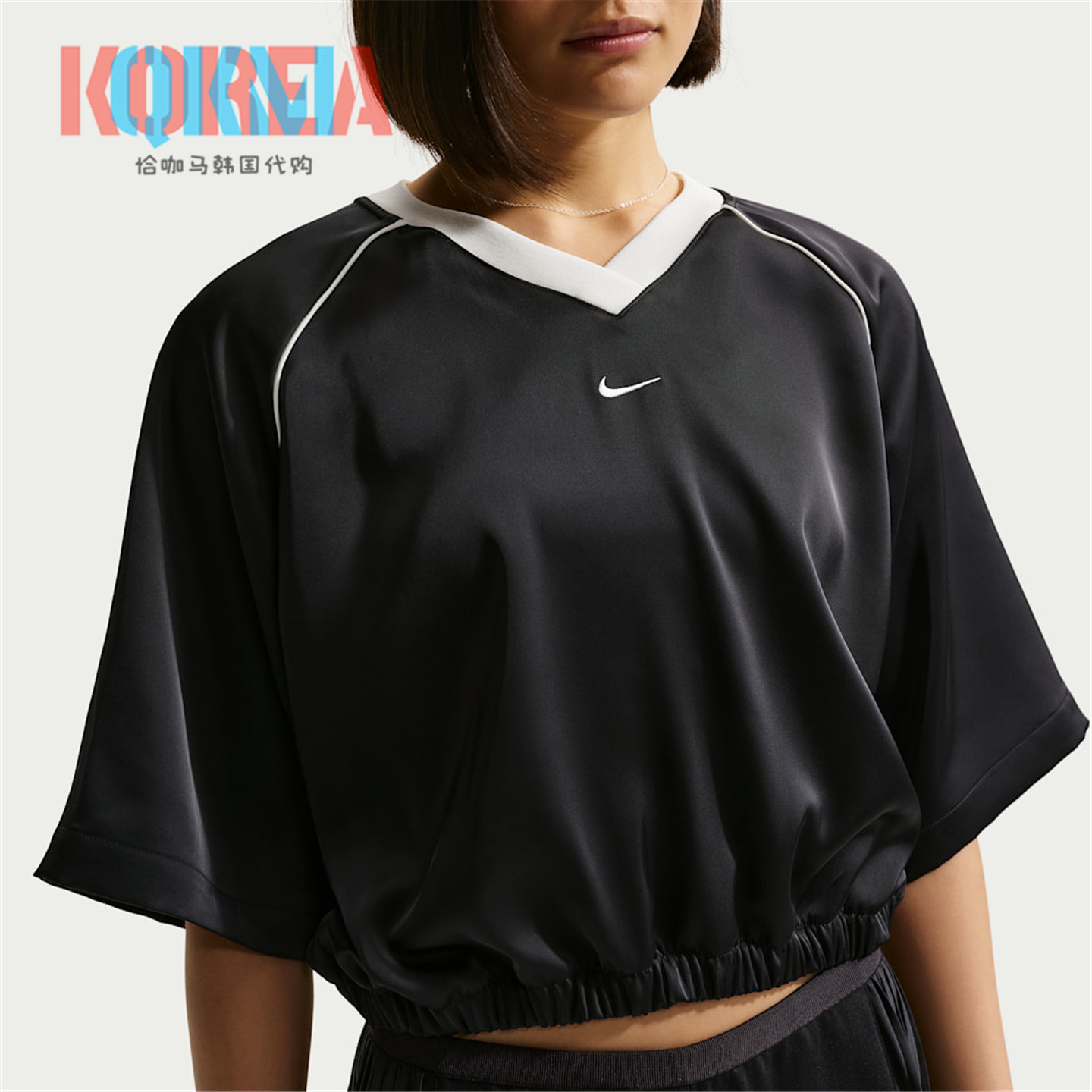耐克Nike复古休闲V领缎面T恤短袖