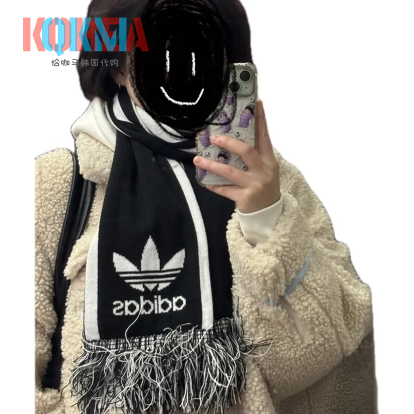 阿迪达斯三叶草男女保暖围巾围脖