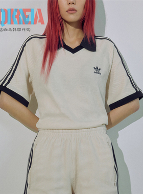 阿迪达斯Adidas三叶草男女华夫格美式复古休闲运动T恤短袖 JV9265