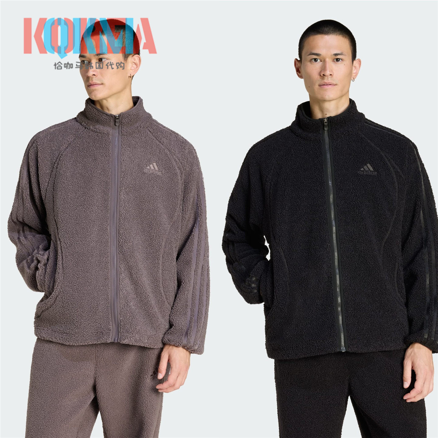 Adidas休闲羊羔绒保暖夹克外套