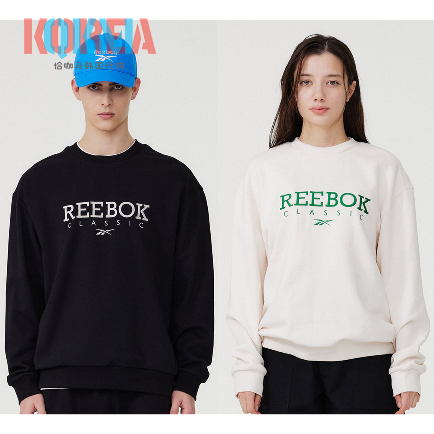 Reebok锐步男女经典复古字母刺绣休闲运动圆领套头衫卫衣长袖
