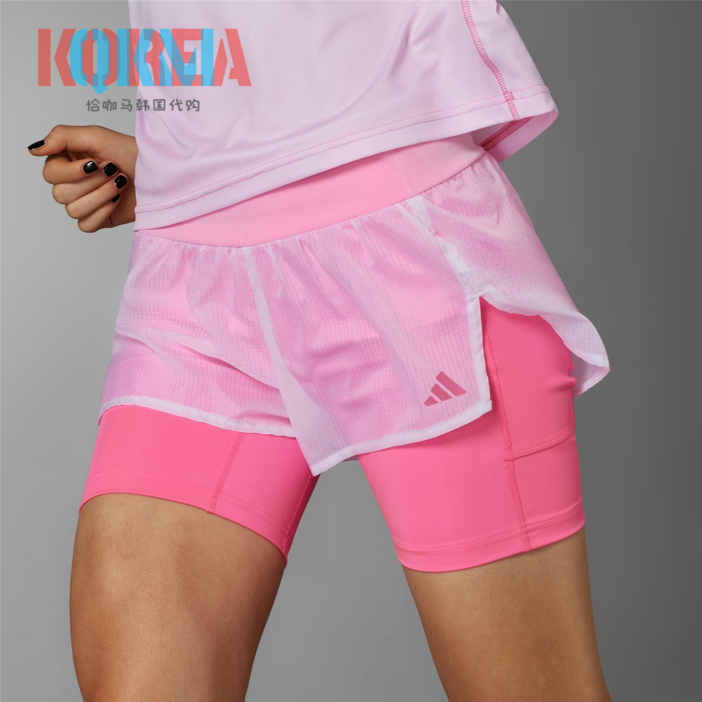 阿迪达斯Adidas女子2IN1休闲运动田径跑步防走光半长裤短裤IP3562