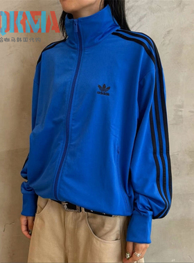 阿迪达斯Adidas三叶草男女蓝黑美式复古休闲运动夹克外套JY1345