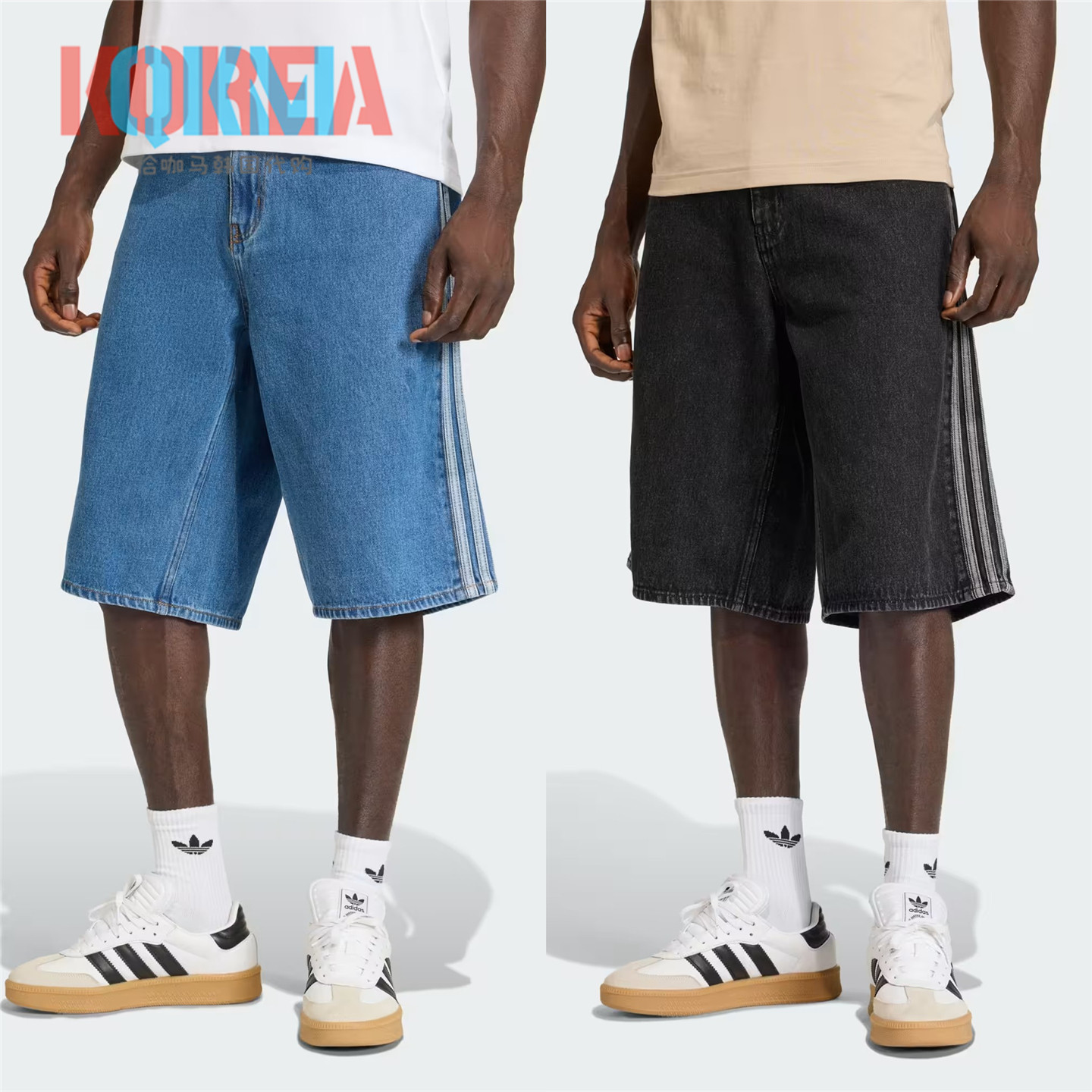 Adidas男女复古休闲运动牛仔短裤