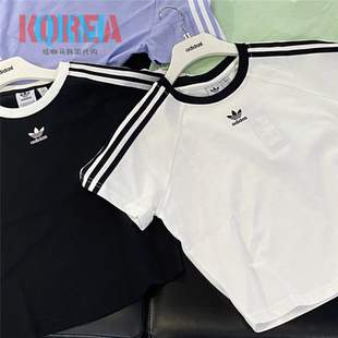 阿迪达斯Adidas三叶草女子休闲运动短款修身T恤短袖IU2532 IP0662